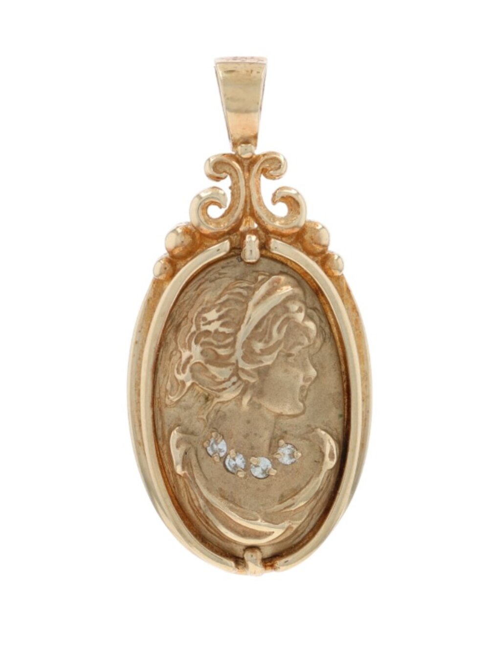 Yellow Gold Diamond Enamel Silhouette Pendant - 10k Round Brilliant